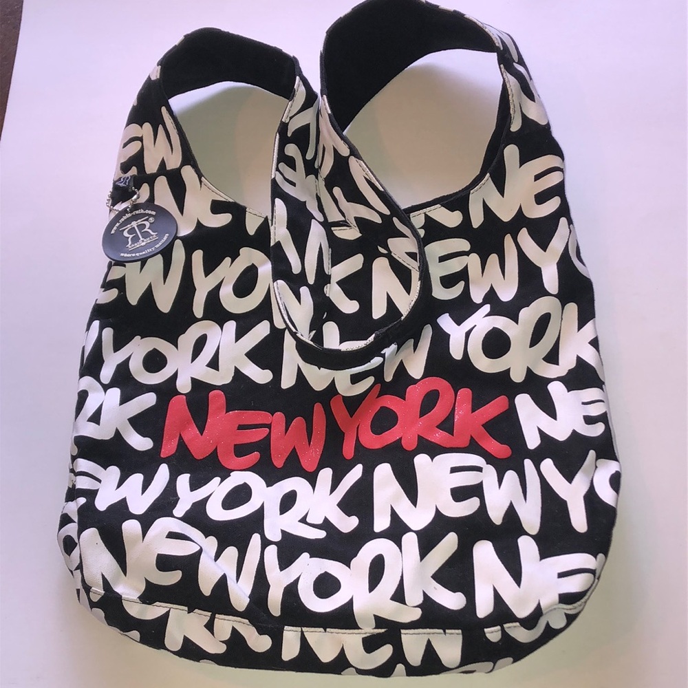 Robin Ruth Black & White 'New York' Logo  Crossbody Tote Bag